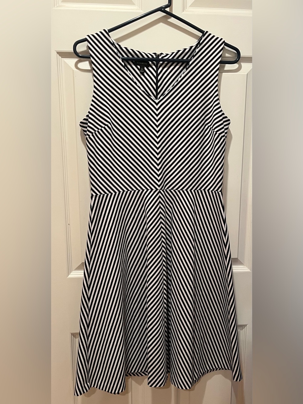 Talbots Classic Black and White Striped Fit-and-Flare Dress
